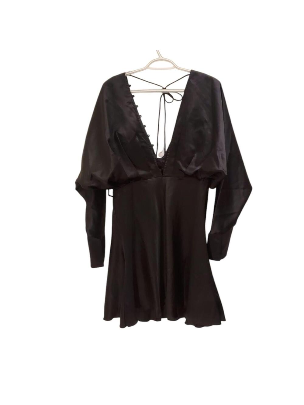 Asos Design Dress Button Front Tie Back Long Sleeve Party Black Size 10